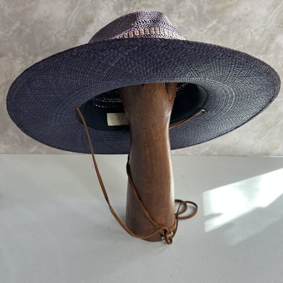 Freya Wide Brim Fedora Women's L Gazania Hat 100% Straw Purple Leather Band - Picture 6 of 16